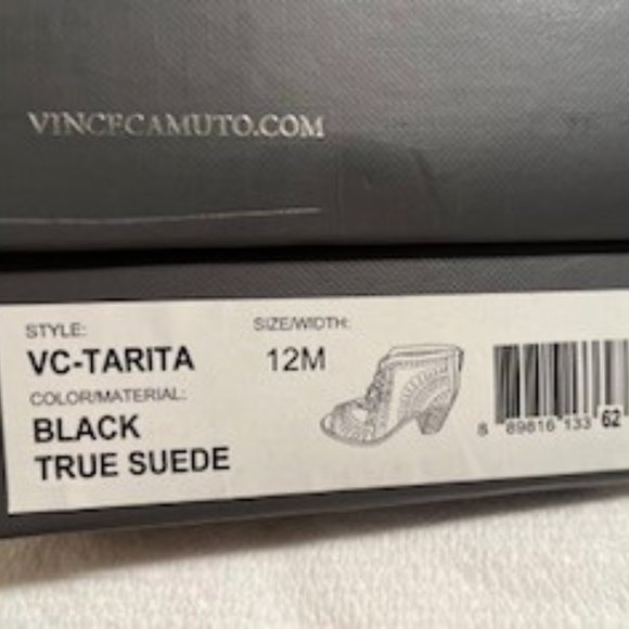 12M Vince Camuto Suede peep toe black shoe bootie - Picture 13 of 13